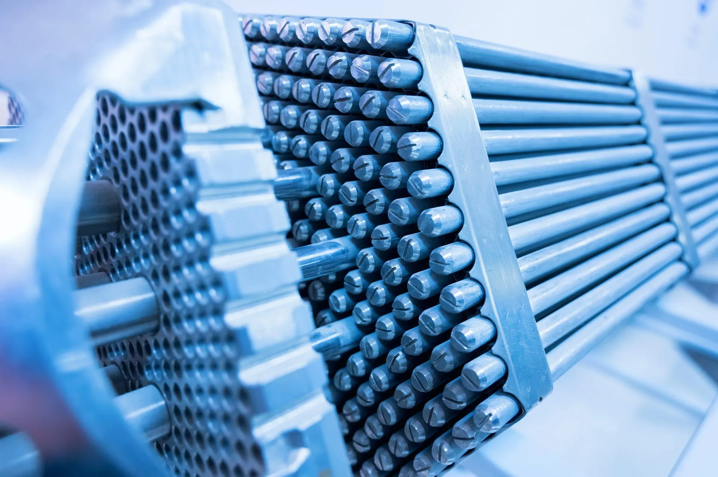 The tube bundle of a heat exchanger.